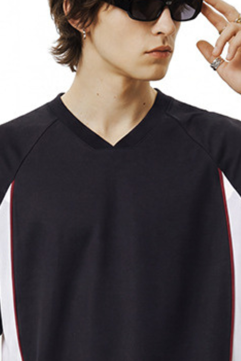 Men's Summer 7A V-Neck Colorblock QuickDry Oversized Tee