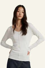 Women's V-Neck Tencel-Wool Stretch Relaxed-Fit T-Shirt