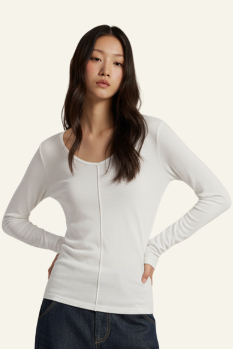 Women's V-Neck Tencel-Wool Stretch Relaxed-Fit T-Shirt