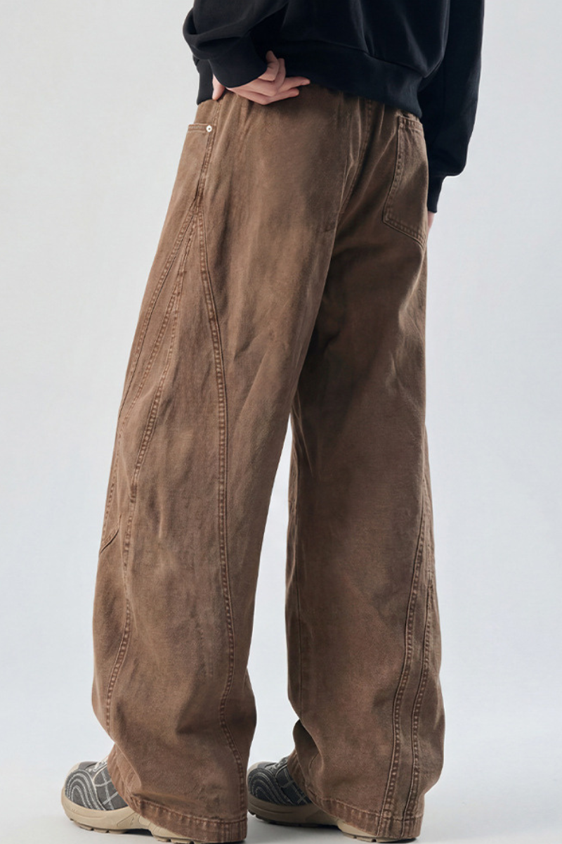 Men's Spring Summer Heavy Cotton Curved Wide Cargo Pants