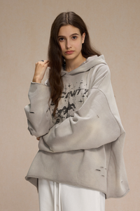 Women's Streetwear Distressed Frayed-Edged Vintage Hoodie
