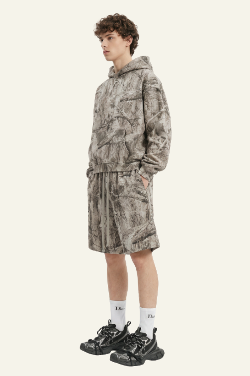 Men's  Camouflage Set:Fleece-Lined Hoodie And Shorts