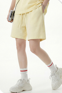 Unisex Spring Summer 360g Cotton Washed Drawstring Shorts