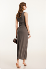 Women's Spring Summer 275g Washed Slim Knit Maxi Dress