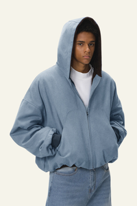 Men's Short-length Plush-lined Full-zipper Jacket.