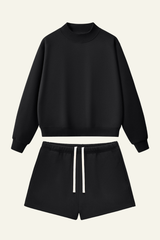Women's Streetwear Set:Mock Neck Sweatshirt And Shorts