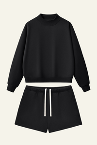 Women's Streetwear Set:Mock Neck Sweatshirt And Shorts