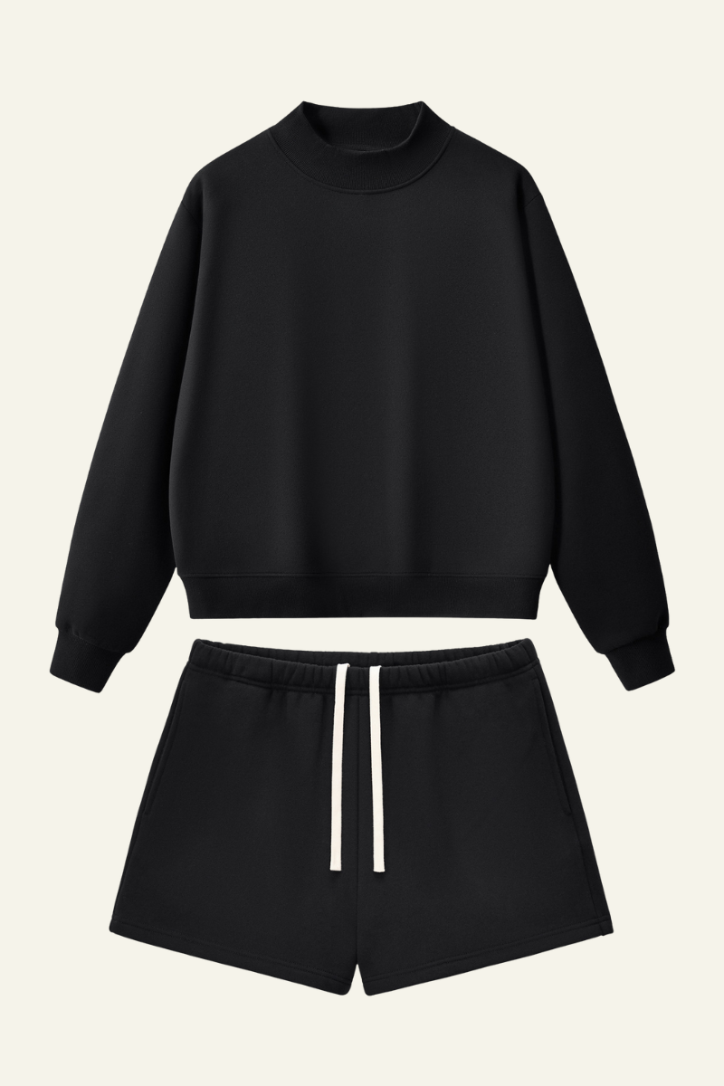 Women's Streetwear Set:Mock Neck Sweatshirt And Shorts