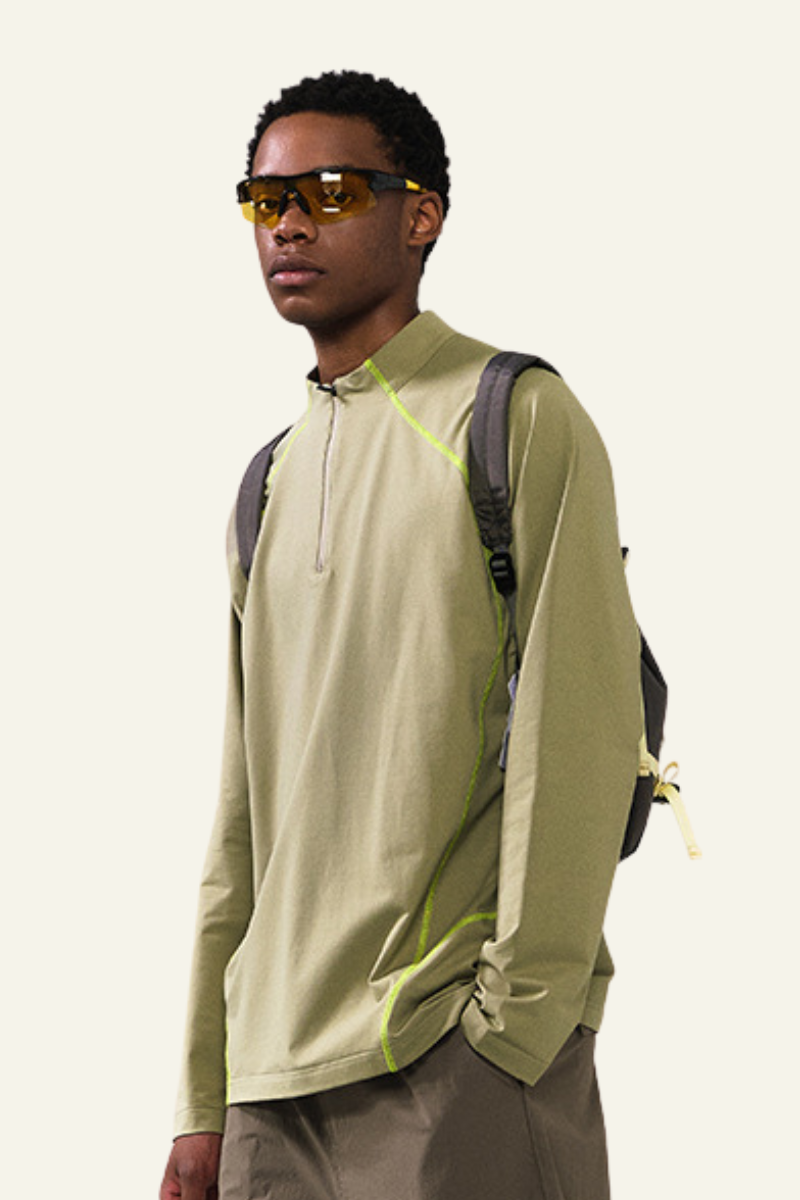Men's Streetwear Stand Collar Half Zipper Long-Sleeve T-shirt