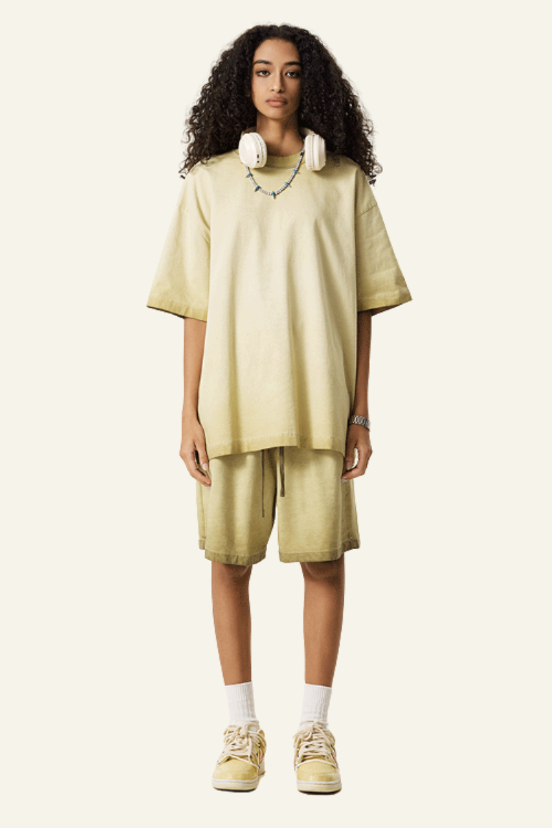 Women's Vintage Washed Cotton Set:T-shirt And Shorts