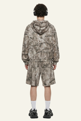 Men's  Camouflage Set:Fleece-Lined Hoodie And Shorts
