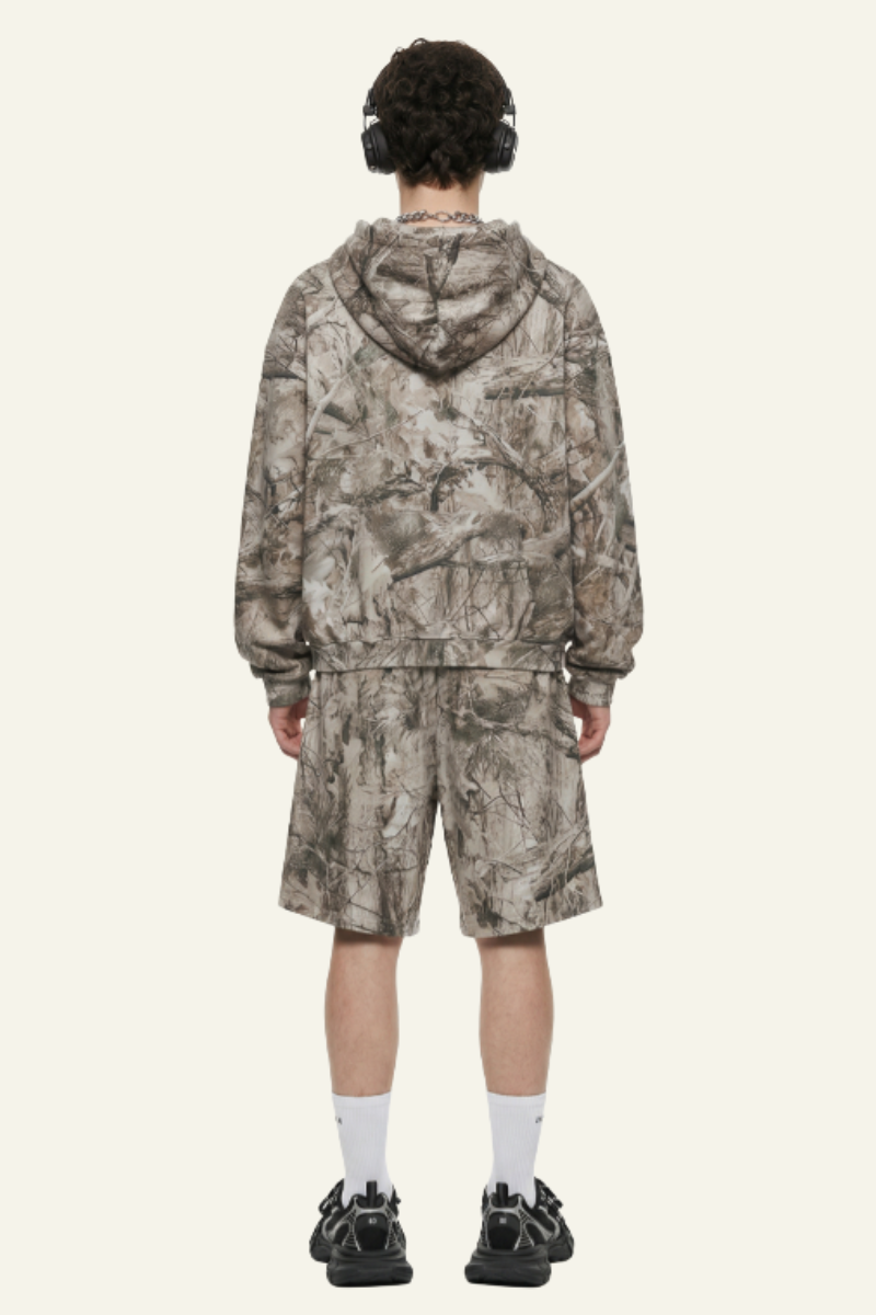 Men's  Camouflage Set:Fleece-Lined Hoodie And Shorts