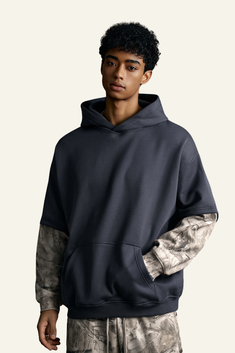 Men's Streetwear Faux Two-Piece Fleece-Lined Hoodie