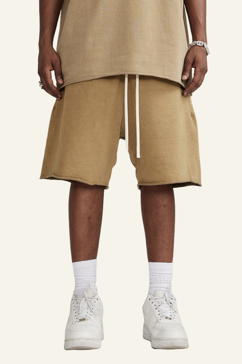 Men's Vintage Washed Cotton Frayed-Hem Shorts