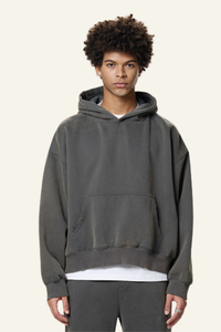 Men's Fleece-Lined Thick Washed Distressed Hoodie.