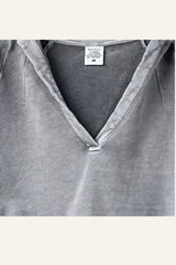 Women's Washed Loose Edged Pleated V-Neck Cotton Hoodie
