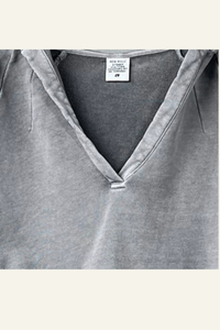 Women's Washed Loose Edged Pleated V-Neck Cotton Hoodie