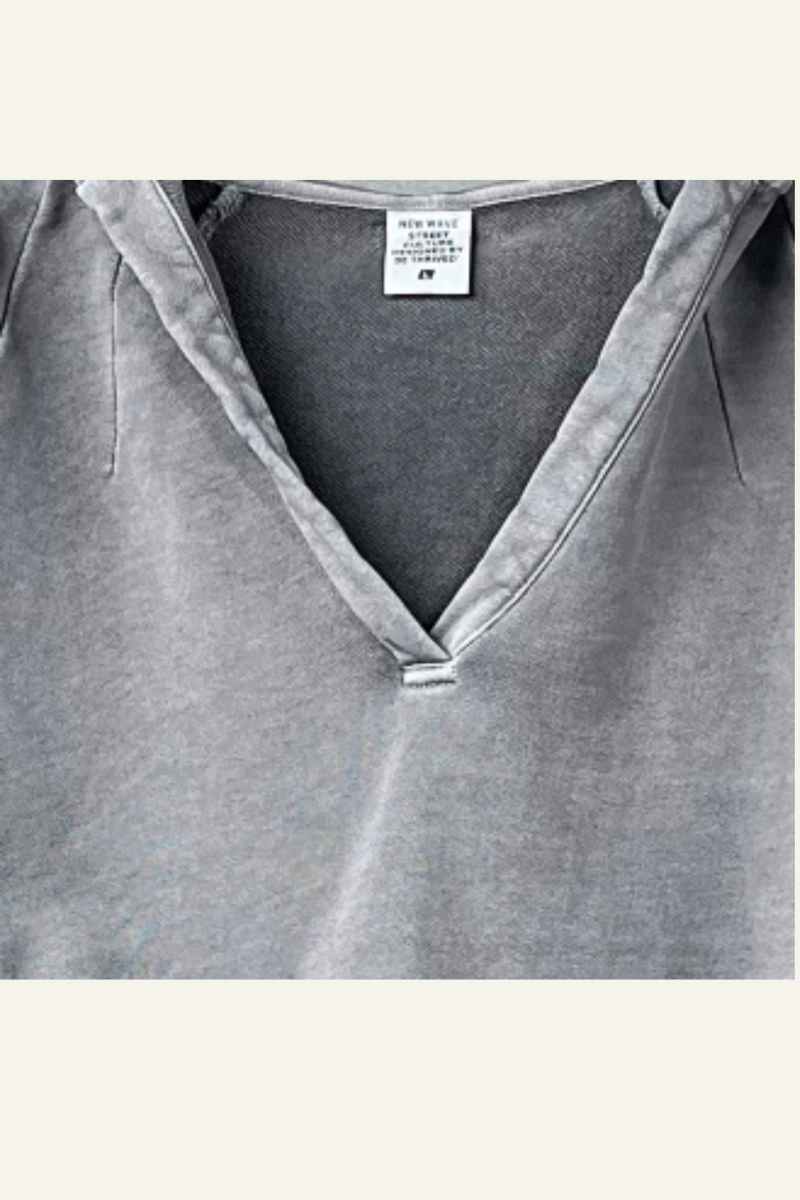 Women's Washed Loose Edged Pleated V-Neck Cotton Hoodie