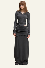 Women's Slim Fit Set:Long Seelve Top & Maxi Skirt