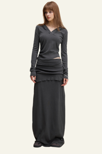 Women's Slim Fit Set:Long Seelve Top & Maxi Skirt