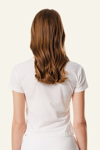 Women's  straight shoulder short-sleeved T-shirt.