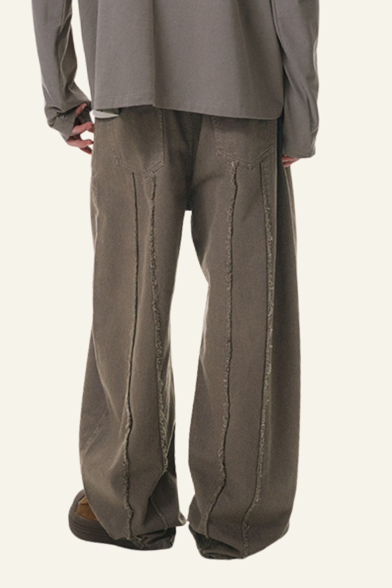 Men's Cotton Vintage Washed Frayed-edge Straight Leg Pants