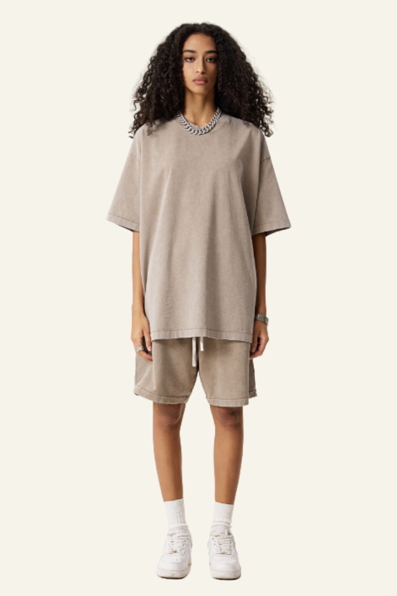 Women's Cotton Dopamine Set: T-shirt & Athletic Wear Short