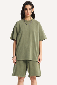 Unisex Summer Washed Distressed Fade Tee & Shorts Set