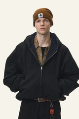 Men's Short-length Plush-lined Full-zipper Jacket.