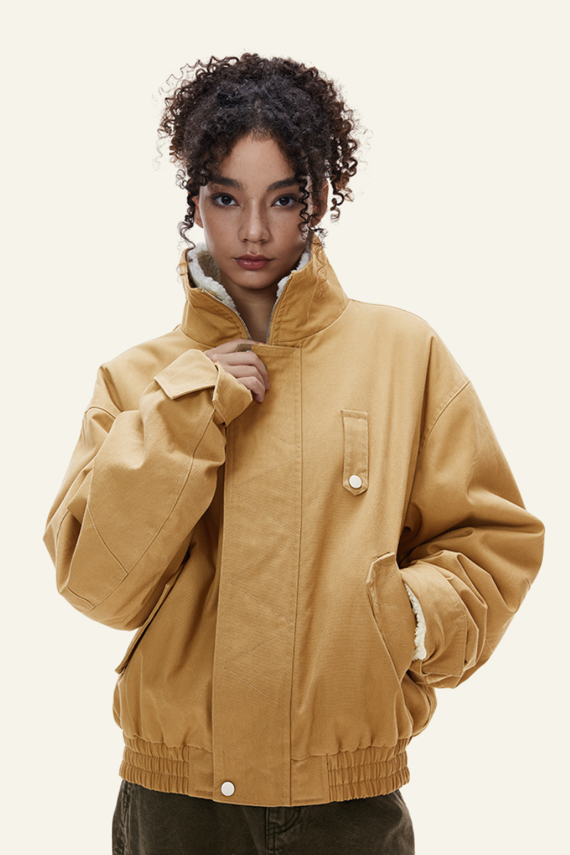 Women's Streetwear Detachable Collar Fleece Stand Jacket