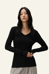 Women's V-Neck Tencel-Wool Stretch Relaxed-Fit T-Shirt