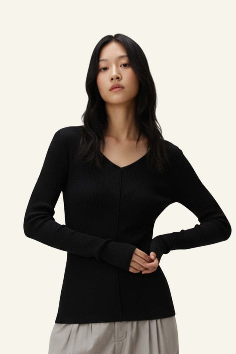 Women's V-Neck Tencel-Wool Stretch Relaxed-Fit T-Shirt