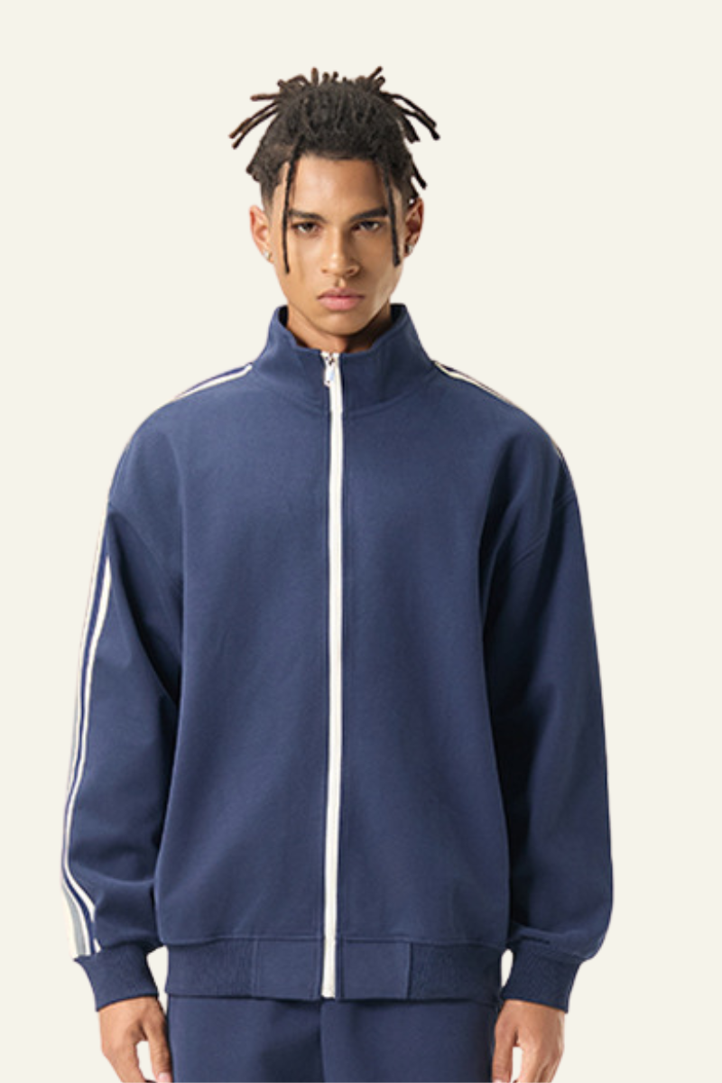 Men's Streetwear Striped Full Zipperl Athletic Jacket.