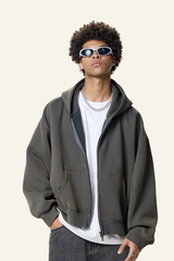 Men's Heavyweight Washed Full Zipper Hooded Jacket