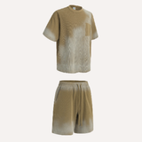 Men's Summer Lightweight Washed Raw Edge Tee & Shorts Set