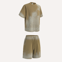 Men's Summer Lightweight Washed Raw Edge Tee & Shorts Set