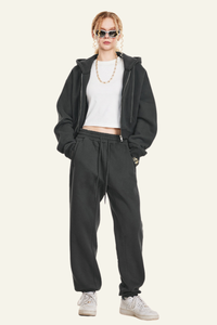 Women's Sports Set:Hooded Jacket And Cuffed Sweatpants