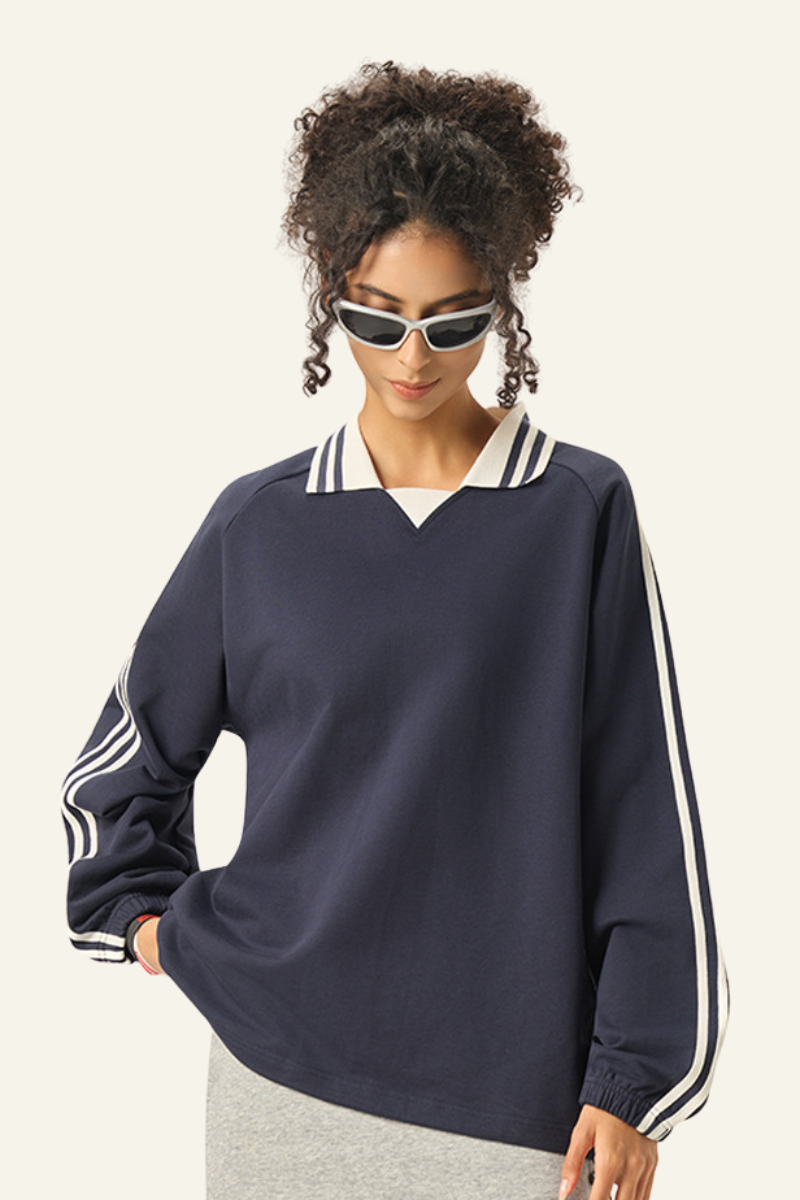 Women's  Streetwear Cotton Striped Color-Block Sweatshirts