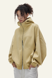 Women's   Streetwear Curved-Sleeve Boxy Hooded Jacket