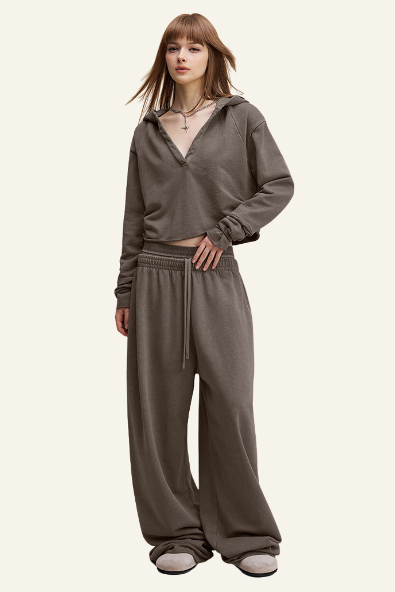 Women's Vintage Streetwear Set:Hoodie & Casual Pants