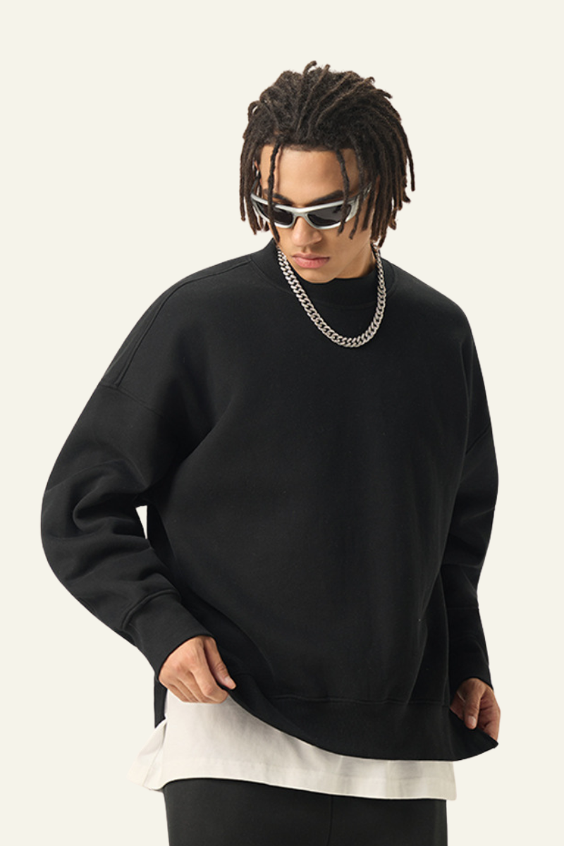 Men's Streetwear Side-Seamed Fleece-lined Pullover