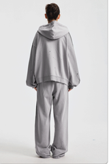 Men/Women's Unisex 430g Spray Washed Zipper Hoodie Set