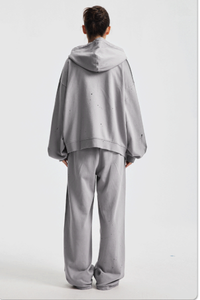 Men/Women's Unisex 430g Spray Washed Zipper Hoodie Set
