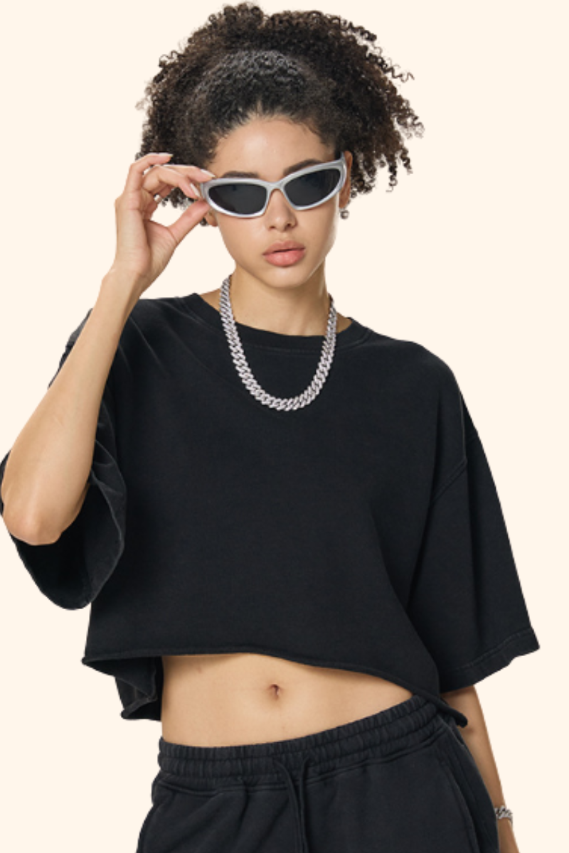 Women's Spring Summer 280g Washed Oversized Cropped Tee