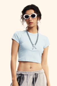 Women's Summer 235g Washed Set-in Slim Crewneck Cropped Tee