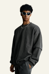 Men's Streetwear Washed Patchwork Pullover
