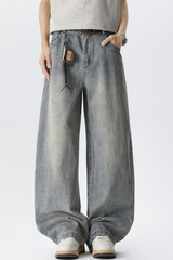 Men's Spring Summer Washed Vintage Wide Curved Jeans