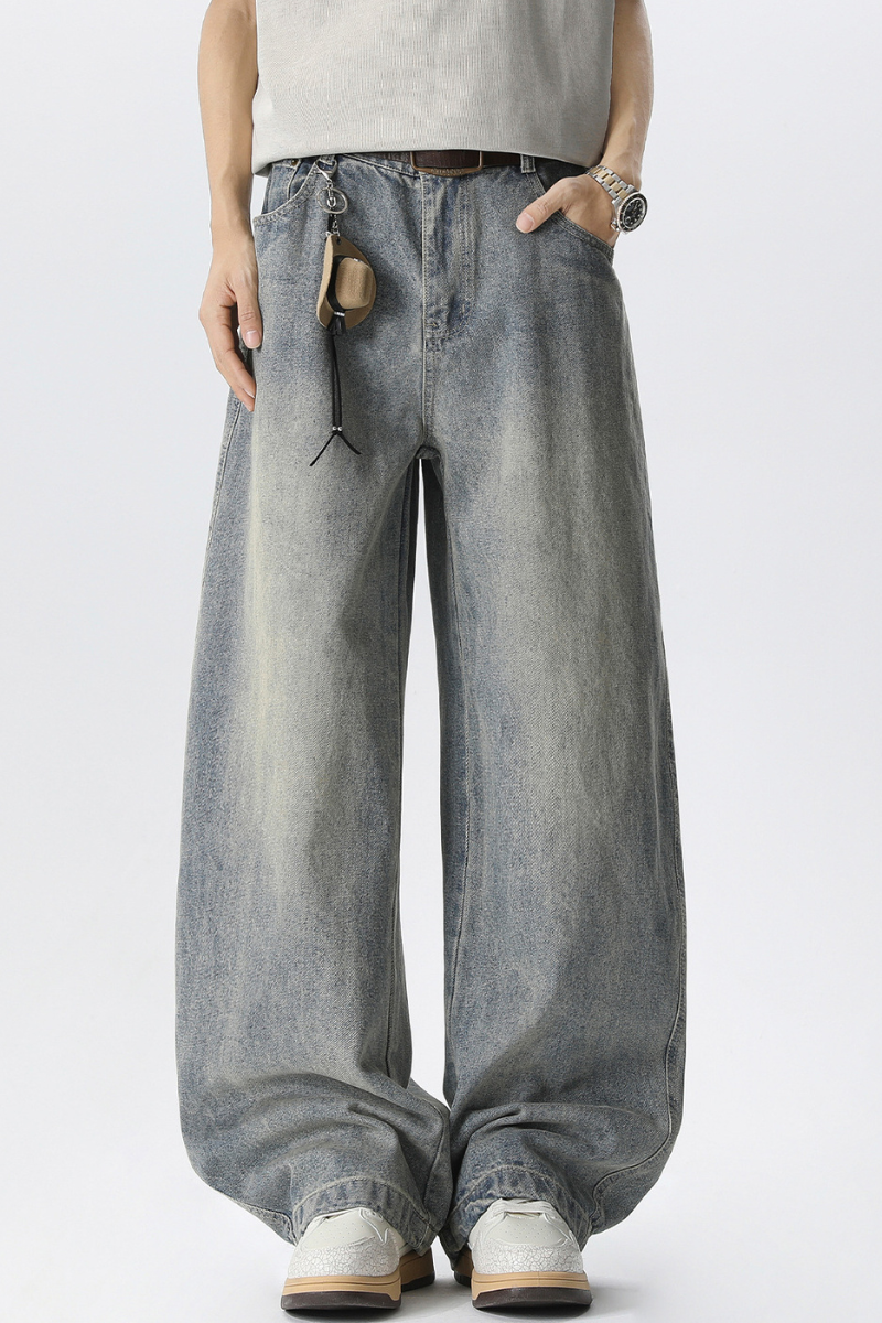 Men's Spring Summer Washed Vintage Wide Curved Jeans