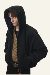 Men's Short-length Plush-lined Full-zipper Jacket.