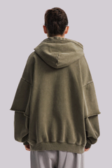 Women's Cotton Retro Faux-Two-Piece Washed  Hoodie